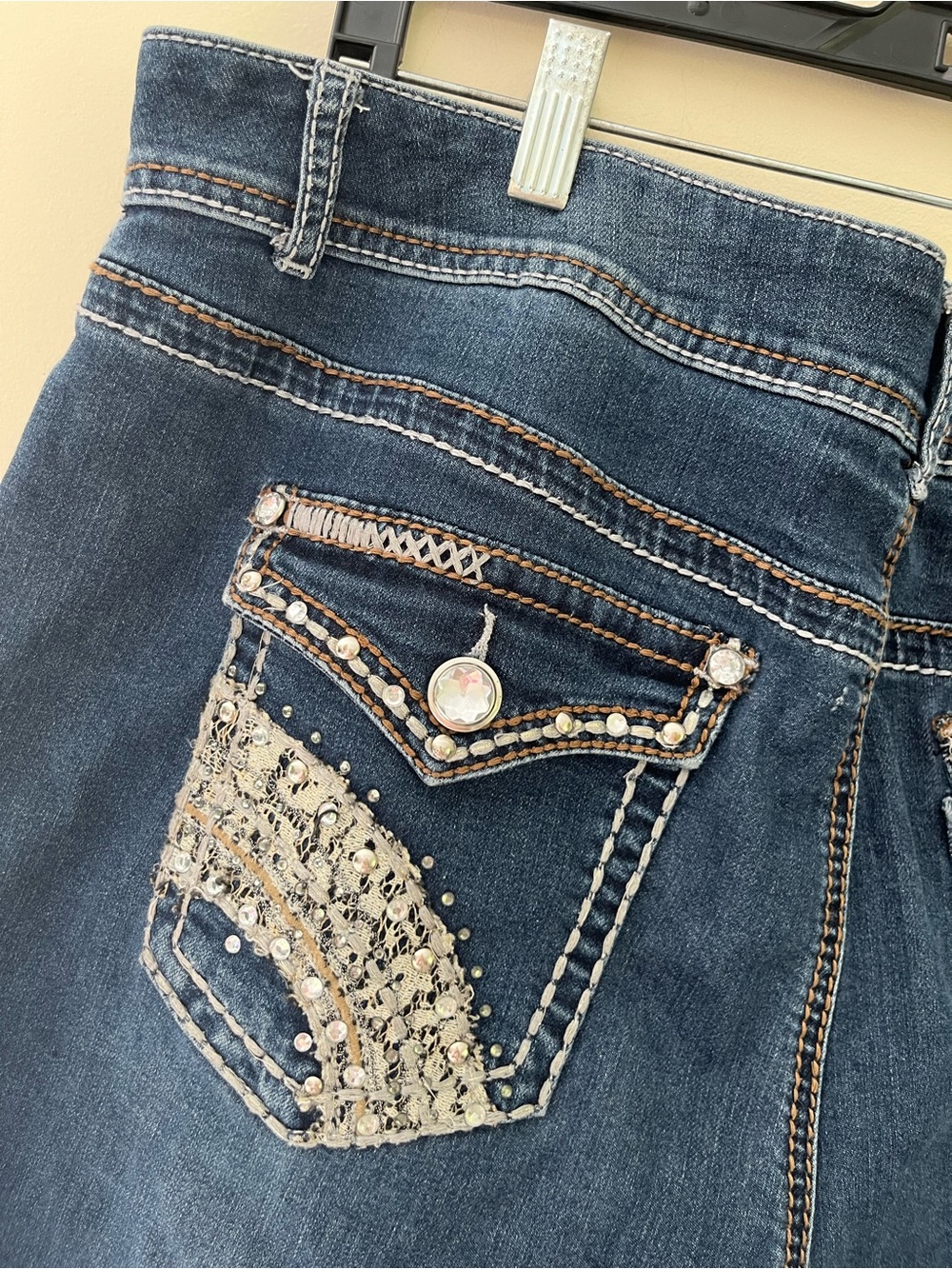ARIZONA Blue Bootcut High Rise Rhinestone Stud Detail Denim Jeans 16 - Picture 3 of 9